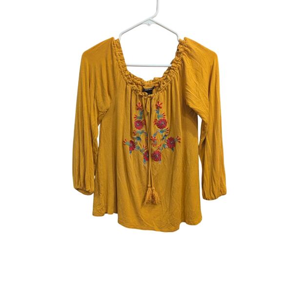 Pretty mustard peasant top w/floral embroidery by Rue 21 size Medium - Picture 1 of 9